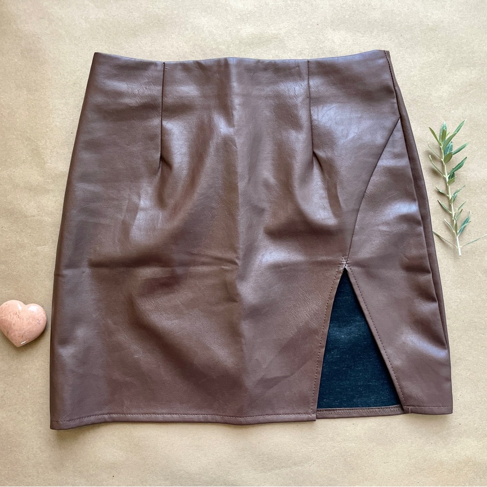 Lulus Brown Vegan Leather Skirt